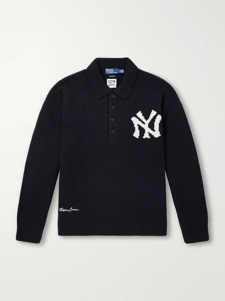x MLB Logo-Intarsia Wool and Cashmere-Blend Polo Shirt