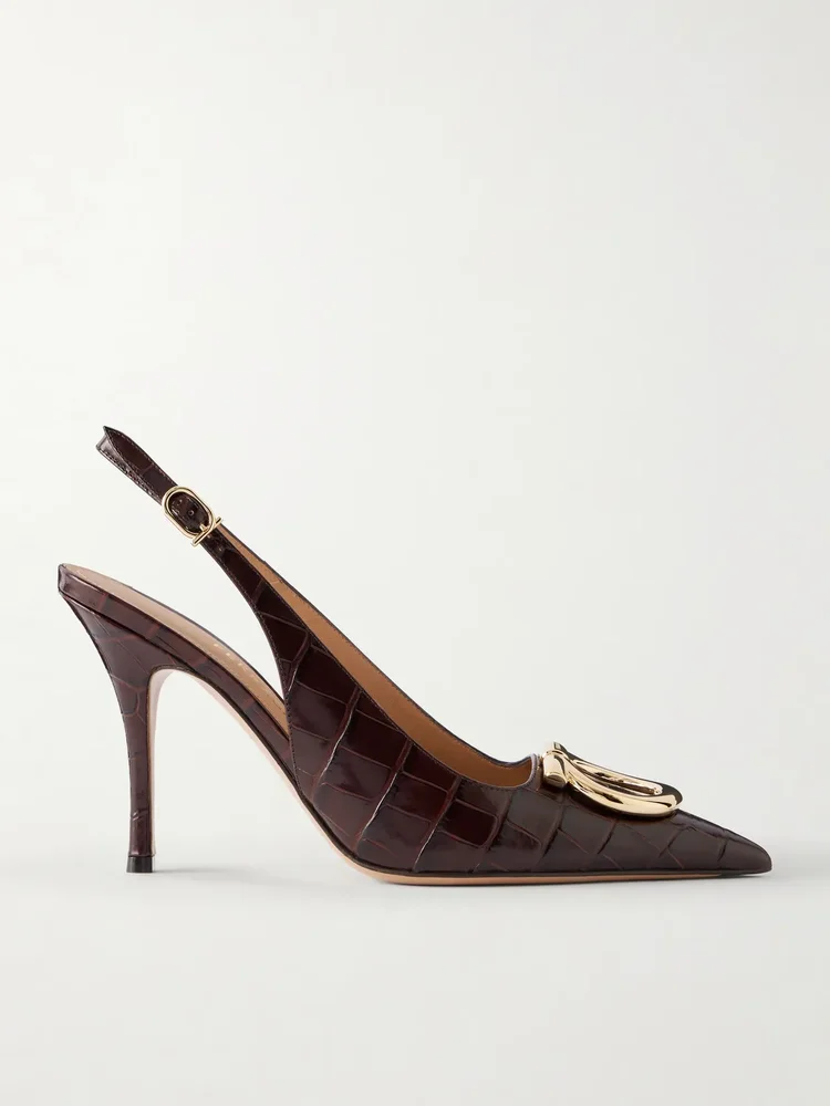 Sara 95 croc-effect leather slingback pumps