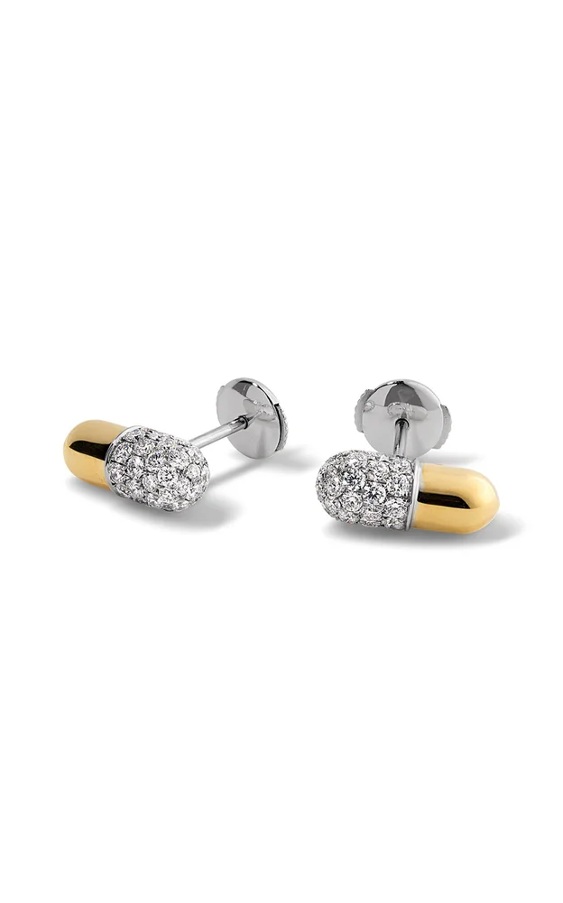 Pill 18K Yellow and White Diamond Earrings
