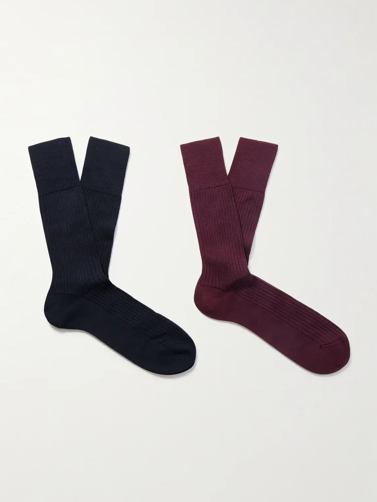 N7 Finest Two-Pack Ribbed Virgin Wool-Blend Socks
