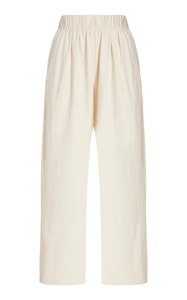 Pleated Cotton Wide-Leg Pants