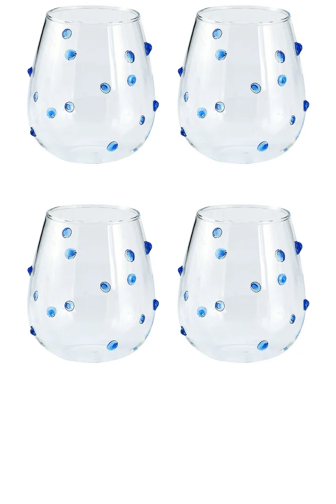 Stemless Blue Dot Glasses