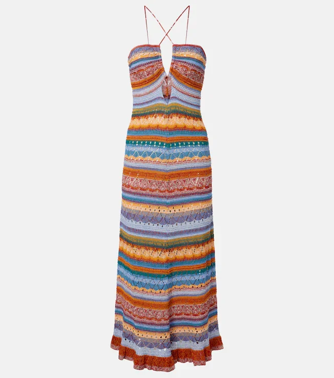 Striped crochet cotton maxi dress