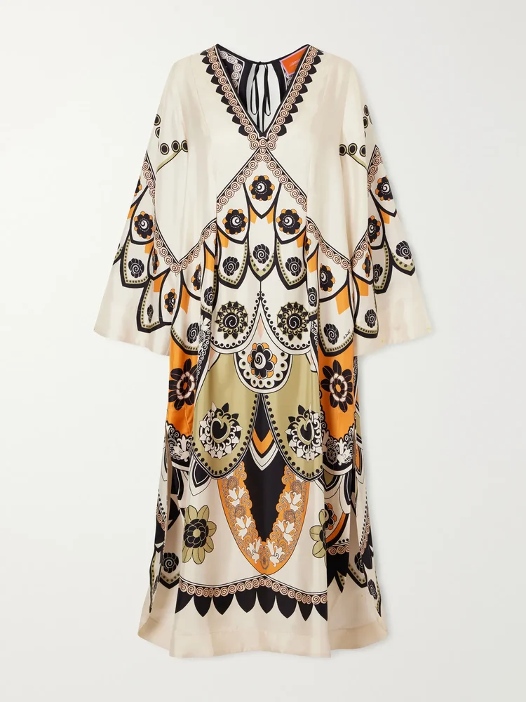 Twin Flame floral-print silk-twill maxi dress