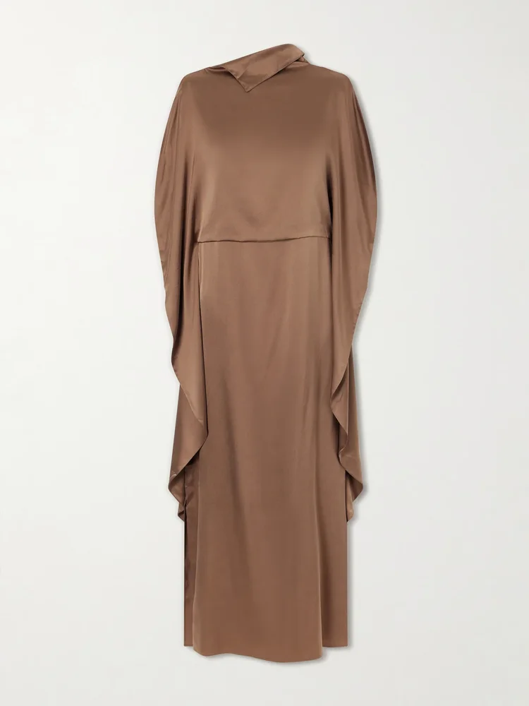 Ikra cape-effect draped silk-habotai maxi dress