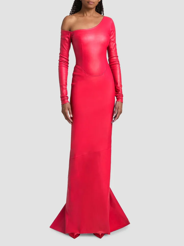 Leather Off-The-Shoulder Gown