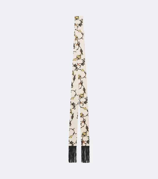 Printed fringed silk twill scarf