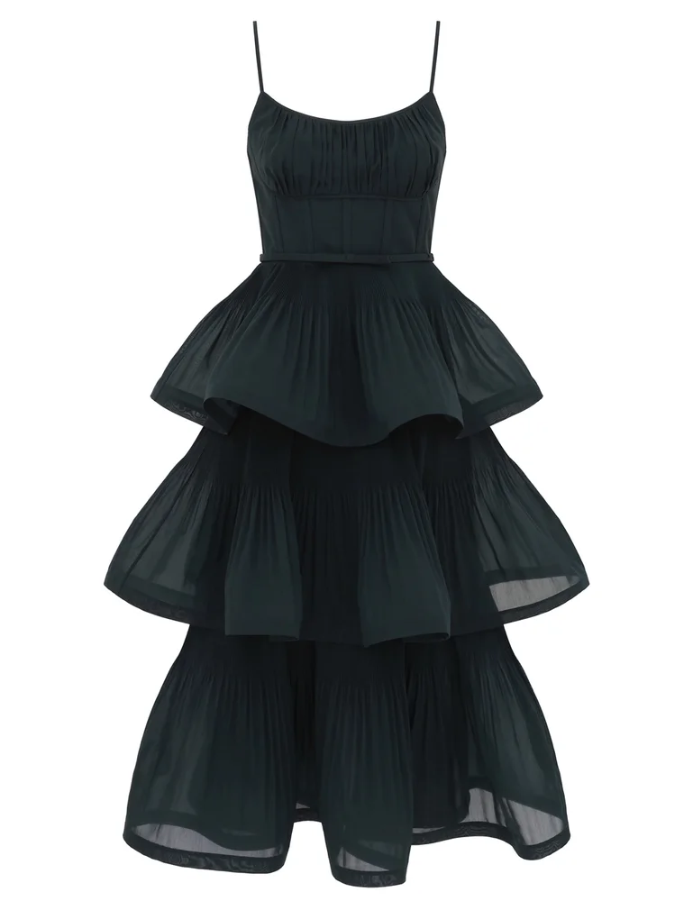 Pleated Tiered Midi Dress
