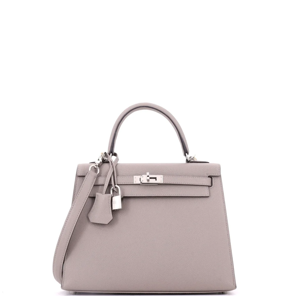 Pre-Owned Kelly 25 Gris Asphalte Epsom, Palladium Hardware