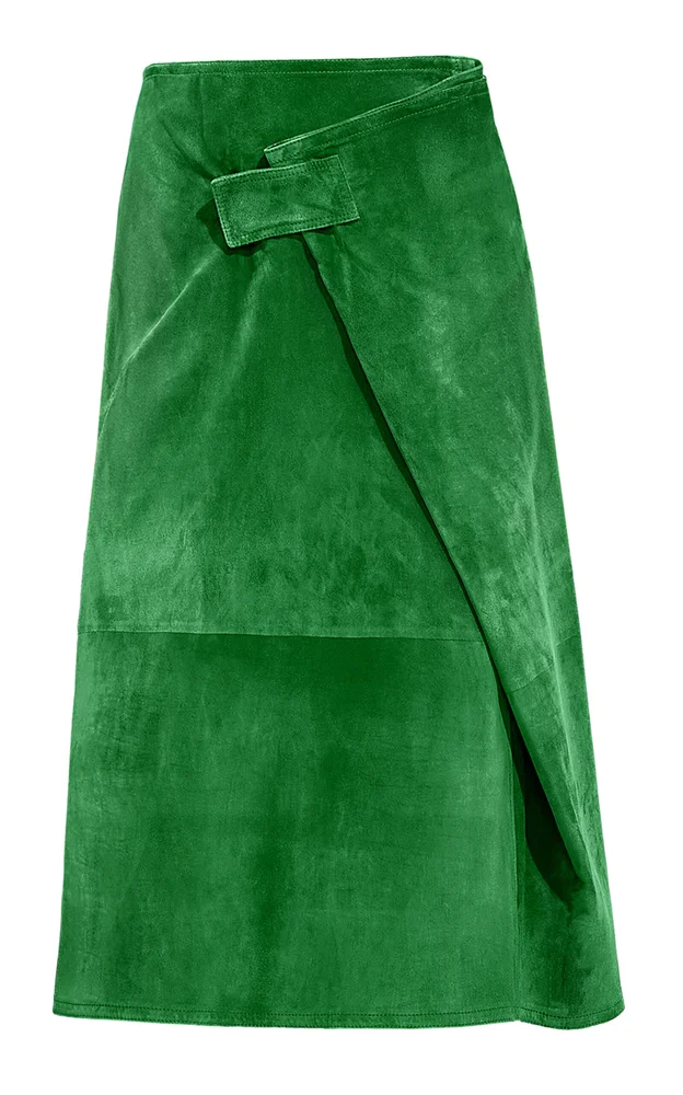 Wrapped Suede Midi Skirt