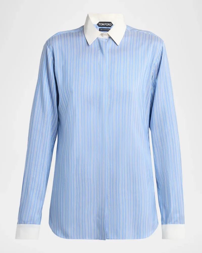 Striped Silk Button-Down Shirt
