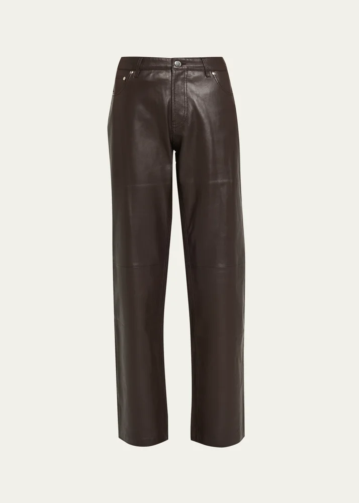 Low-Rise Baggy Leather Jeans