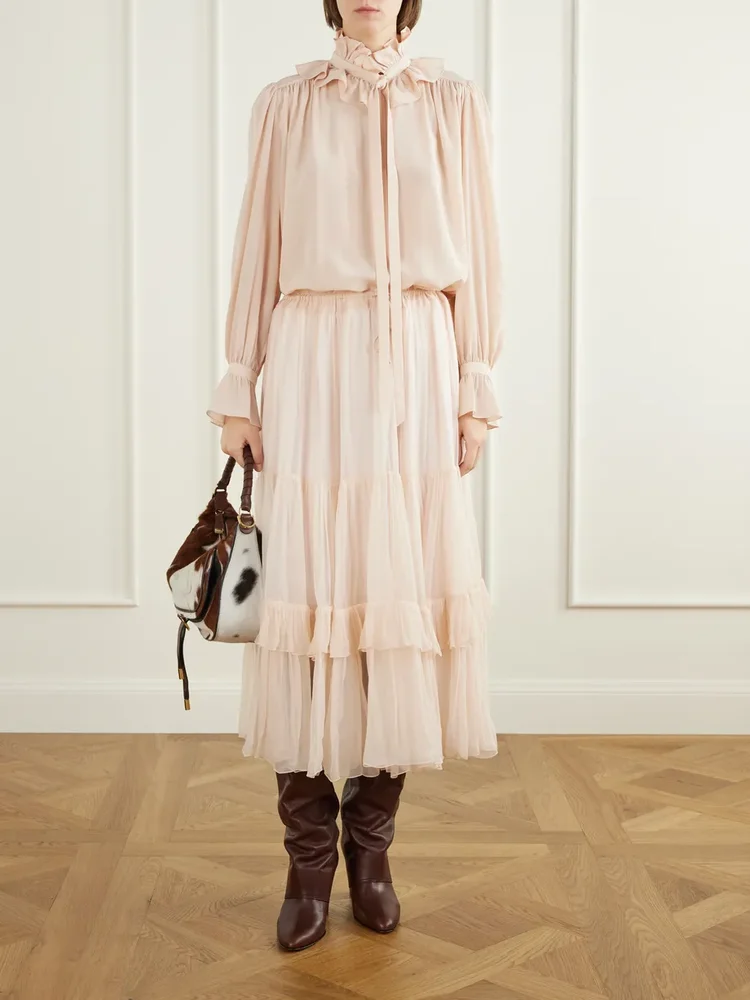 Silk-mousseline midi skirt