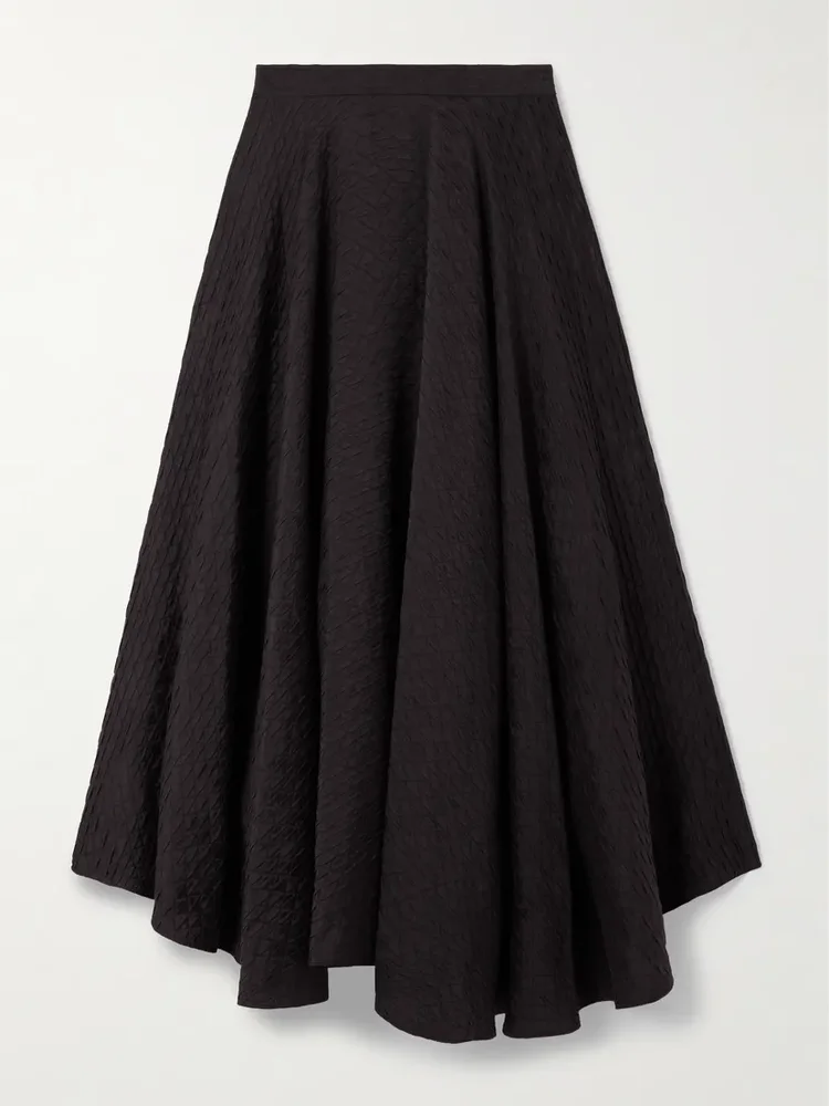 Elise quilted silk-cloqué midi skirt
