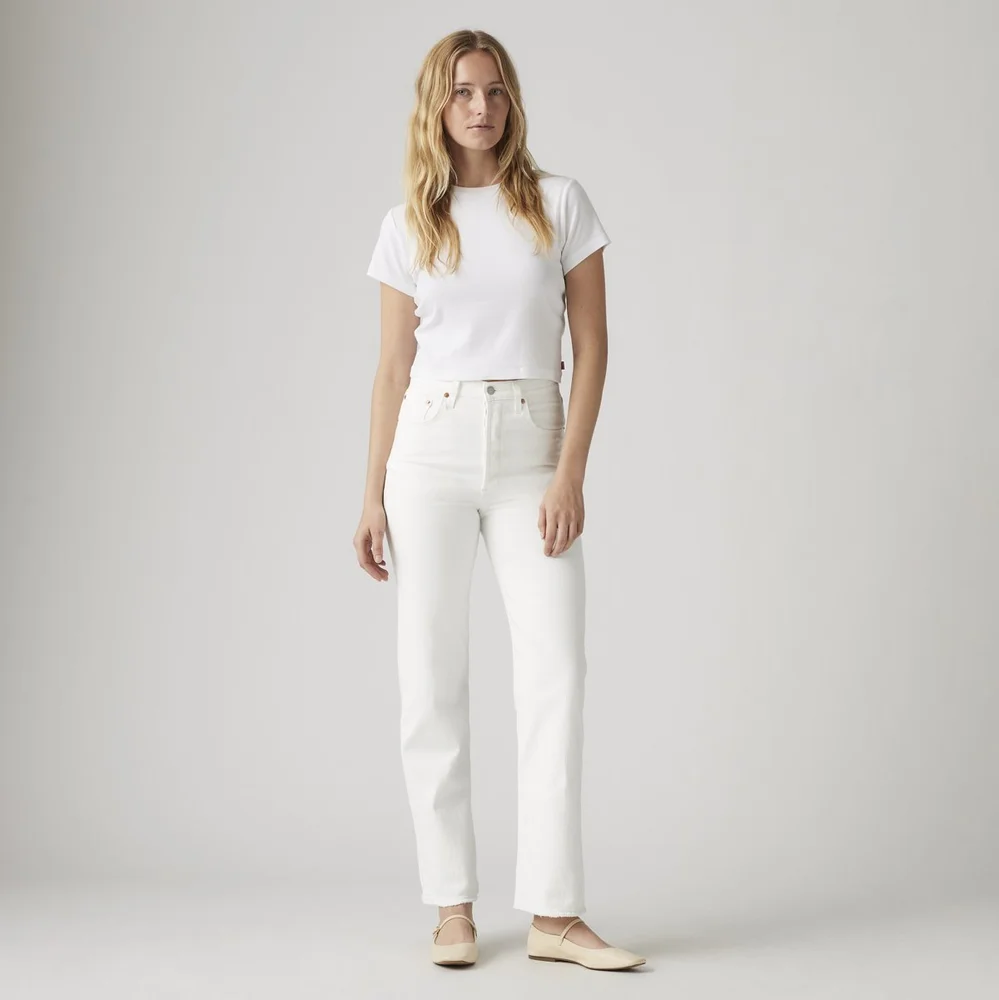 Ribcage Straight Ankle Jeans in Cloud Over, White