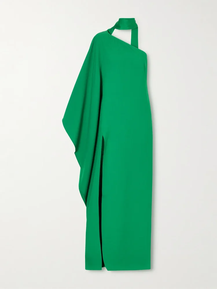 Paloma one-shoulder scarf-detailed crepe-cady gown