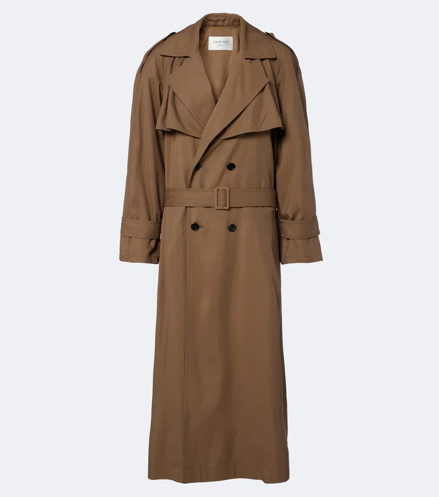 Double-breasted twill trench coat
