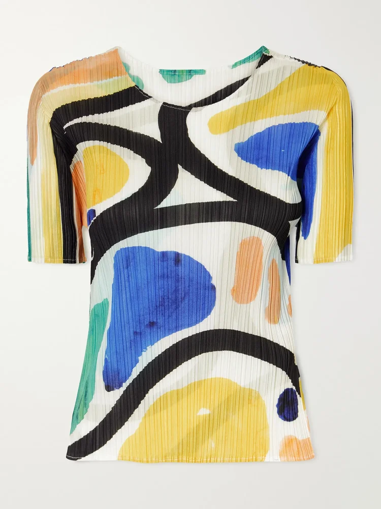 Roll printed plissé blouse