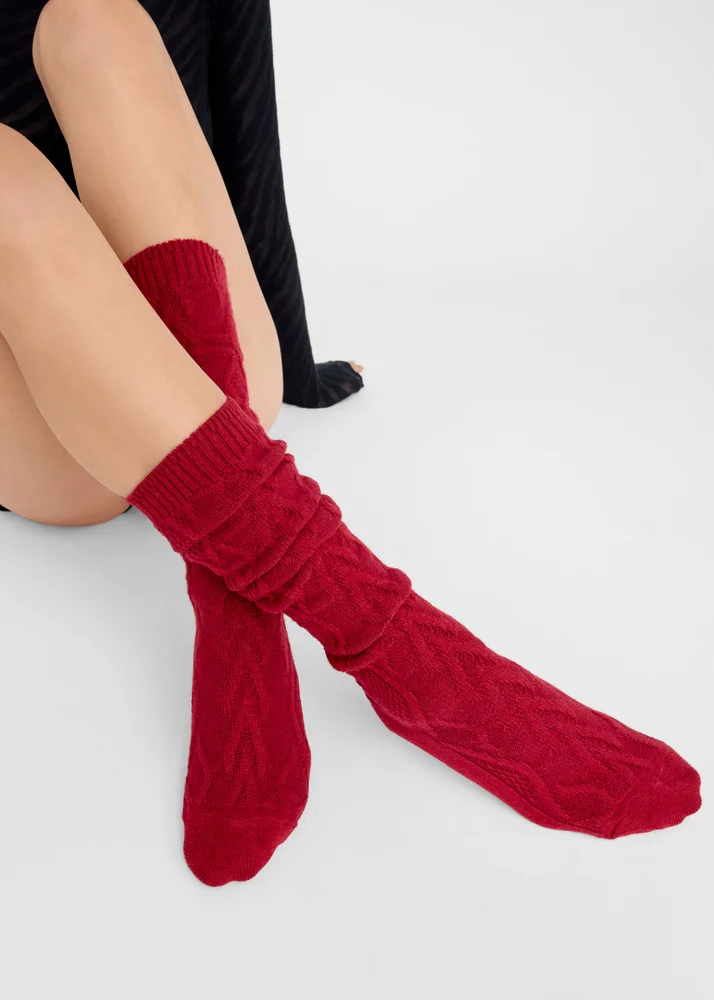 Long Cashmere Blend Cable Knit Socks