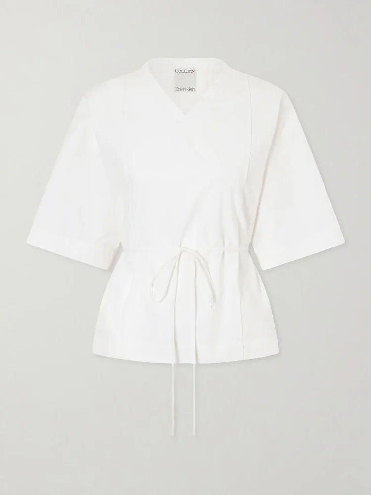 Lynn cotton-poplin wrap blouse