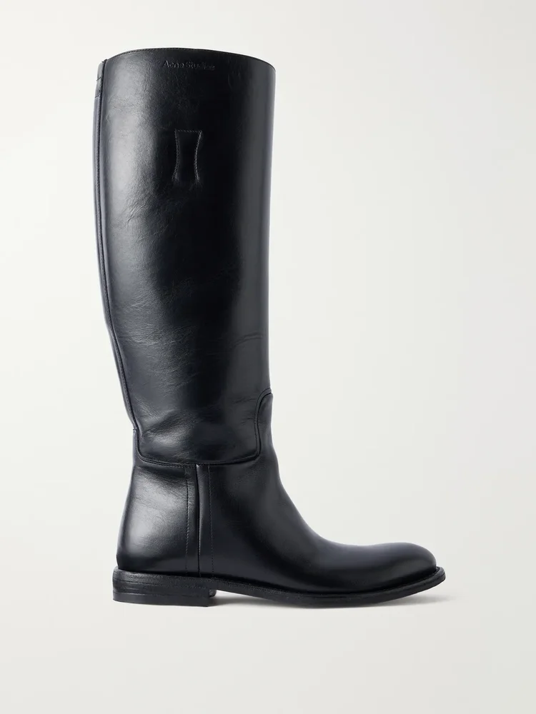 Brillante logo-debossed full-grain leather knee boots
