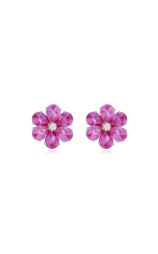 Marguerite Daisy 18K White Gold Sapphire and Diamond Earrings