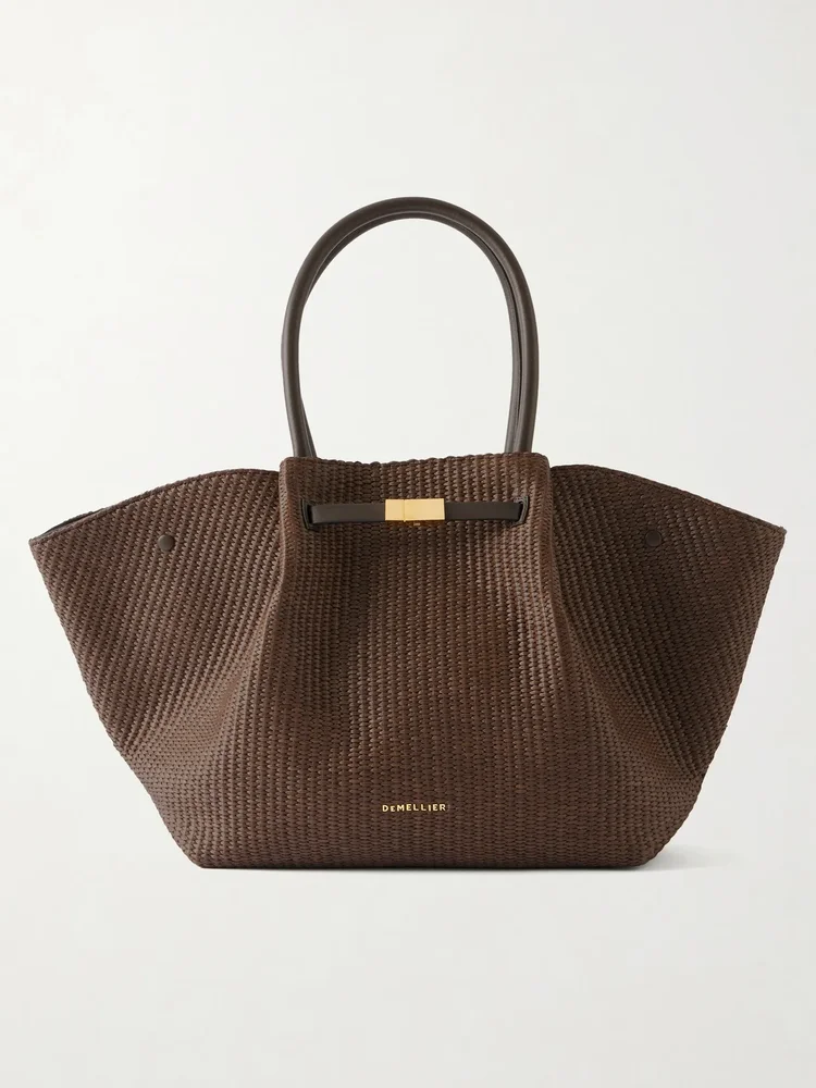 The New York large leather-trimmed raffia tote