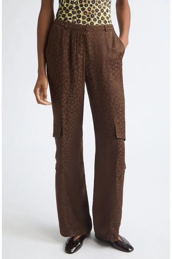Kimmy Satin Jacquard Straight Leg Cargo Pants