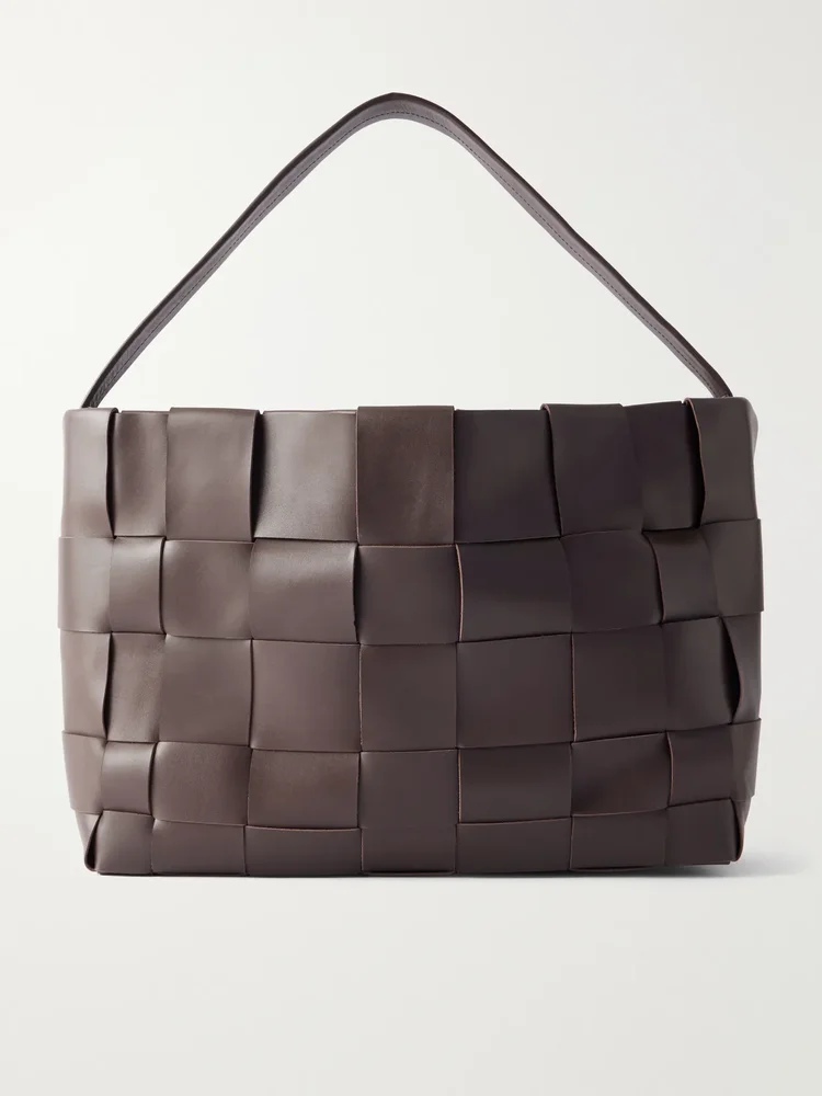 Woven large leather tote