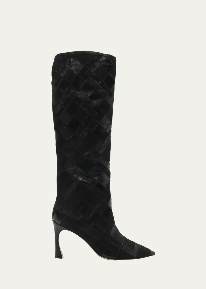 85mm Annelise Patchwork Leather Knee-High Boots