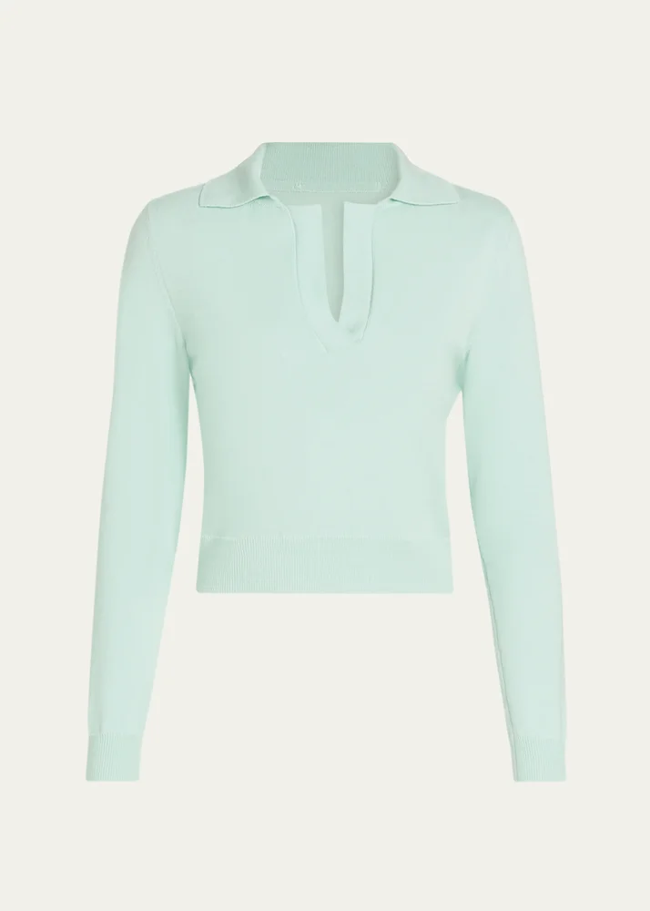 Long-Sleeve Light Wool Polo Sweater