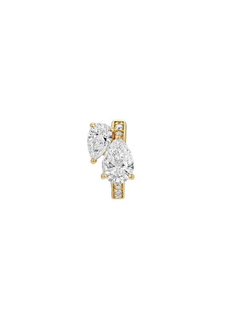 14K Double Pear-Cut Huggie Earring in Lab Diamond, 14K Yellow Gold
