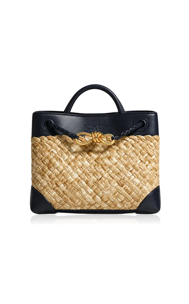 Small Andiamo Intrecciato Leather and Raffia Bag