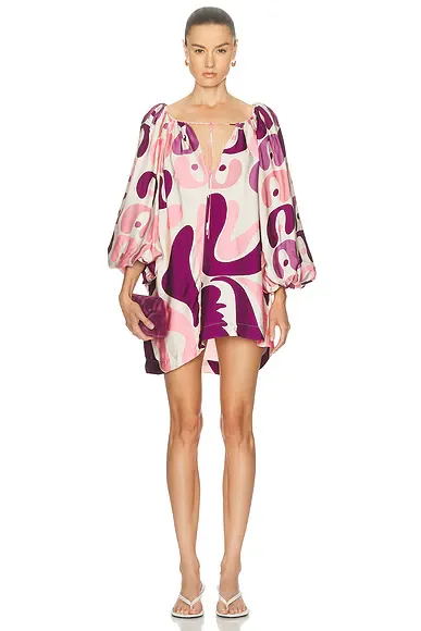 Bold Floral Puff Sleeve Mini Dress