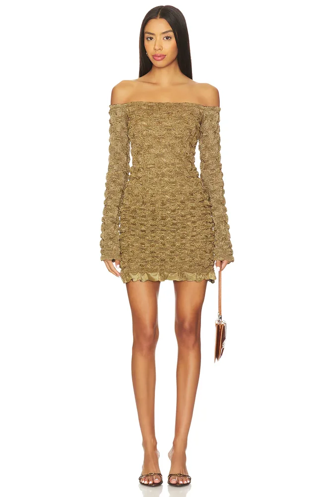 Off-shoulder Long Sleeve Mini Dress