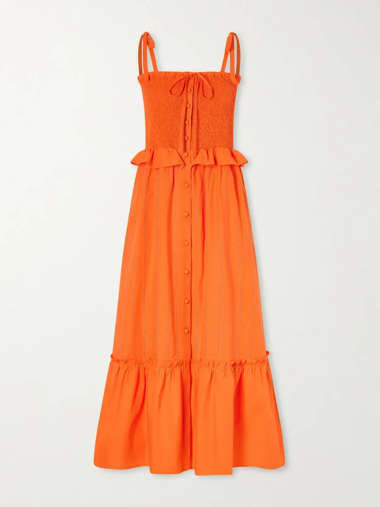 Alberica ruffled tiered shirred cotton-poplin midi dress