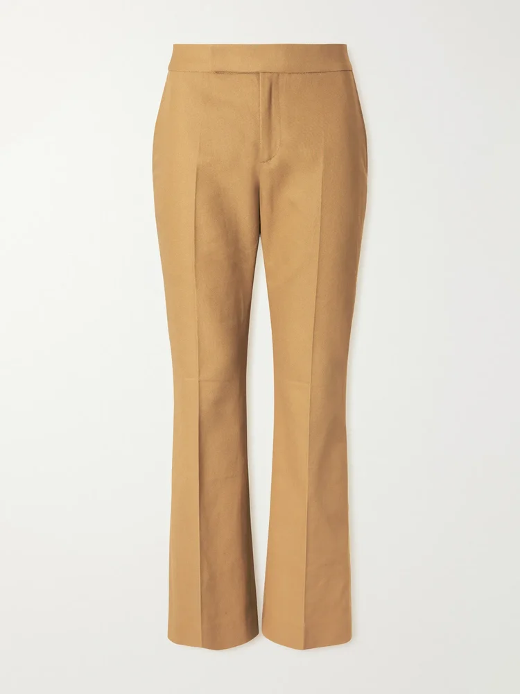 Cotton-blend straight-leg high-waist pants