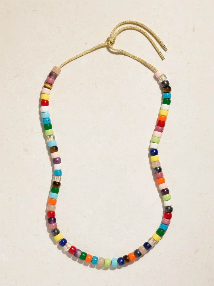 FORTE Beads Rainbow 18-karat gold and Lurex multi-stone necklace