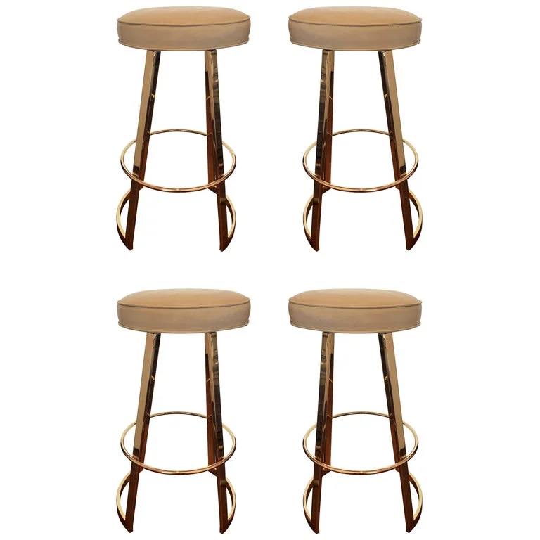 Charles Hollis Jones "Mathis" Swivel Bar Stools in Polished Brass