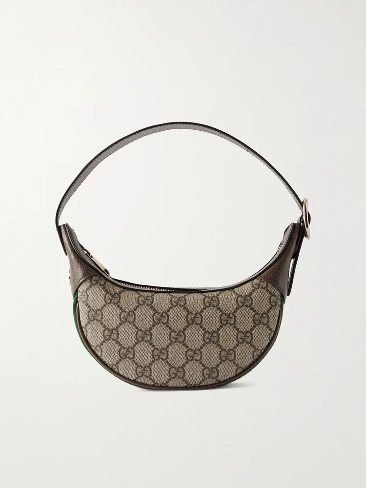 Ophidia mini leather-trimmed coated canvas-jacquard shoulder bag