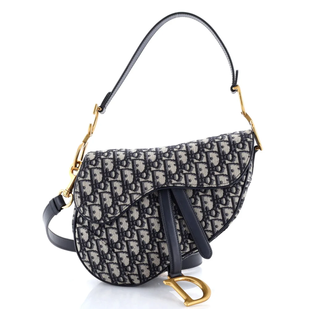 Pre-Owned Saddle Handbag with Strap Oblique Canvas Medium