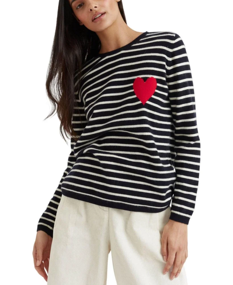 Wool Cashmere Breton Heart Sweater