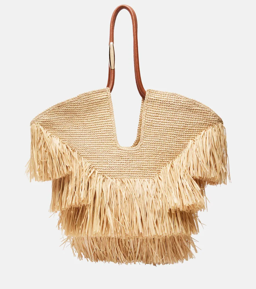 Goldentime Medium raffia tote bag