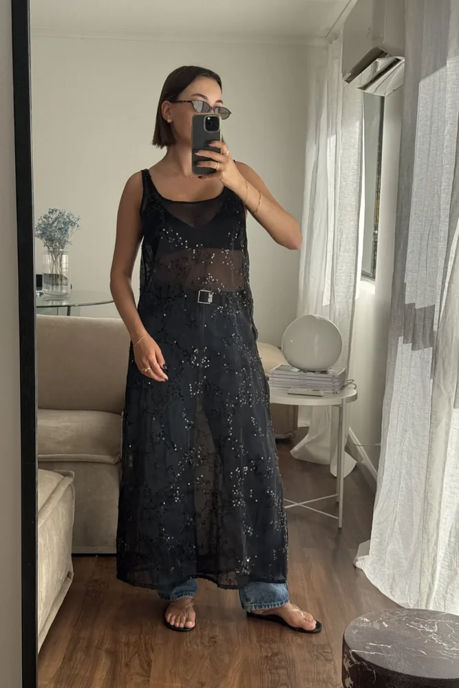 Neve Sequin Midi Dress Black