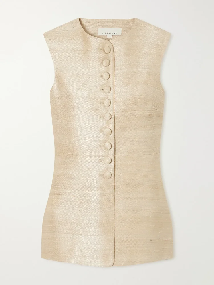 Vania silk-blend dupioni vest