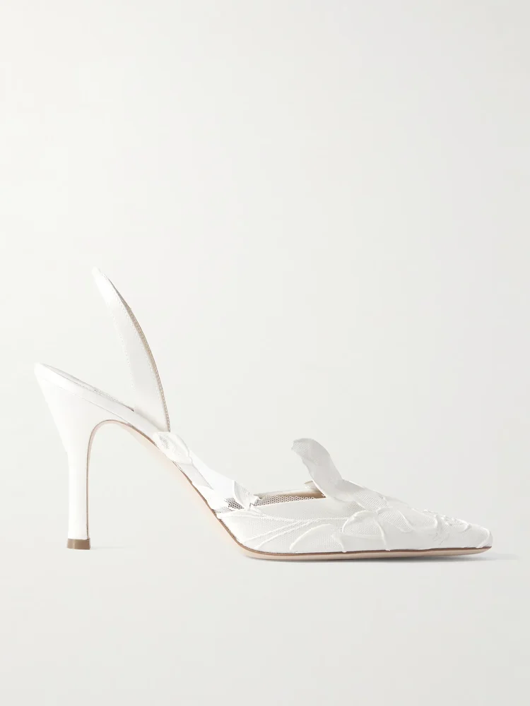Coco satin and painted tulle slingback pumps