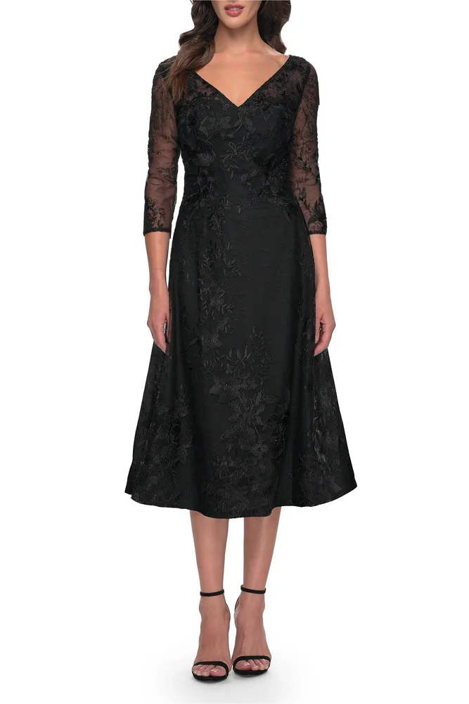 Stylish Tea Length Mother of the Bride Dress with Sleeves
