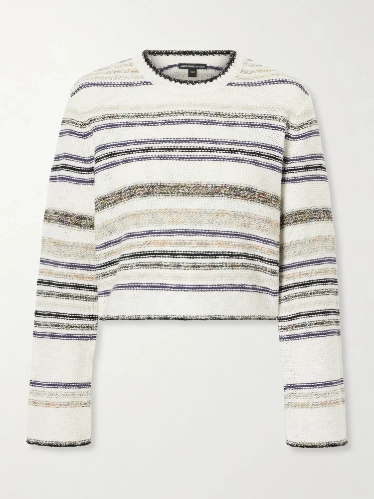 Striped knitted cotton-blend sweater