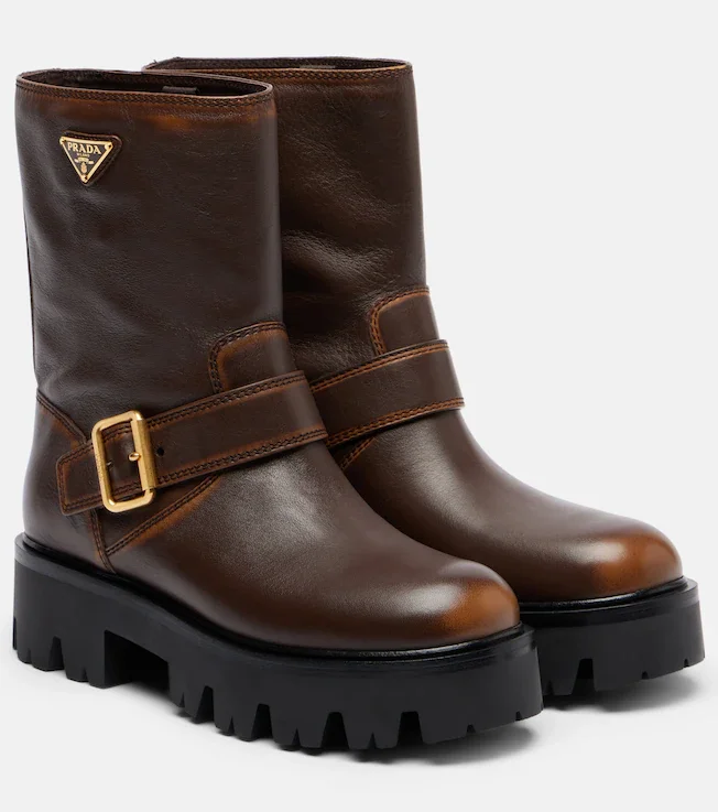 Logo leather biker boots