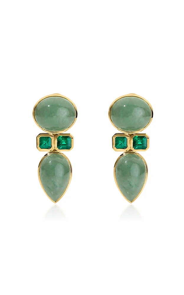 One-Of-A-Kind Matilda 18K Yellow Gold Jade, Emerald Earrings